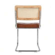 Modern Medieval Dining Chairs, Set Of 2 Rattan Dining Chairs With Soft Faux Leather Upholstery, Armless Rattan Chairs With Mesh Backrest, Metal Legs (Brown) - Brown - View 6