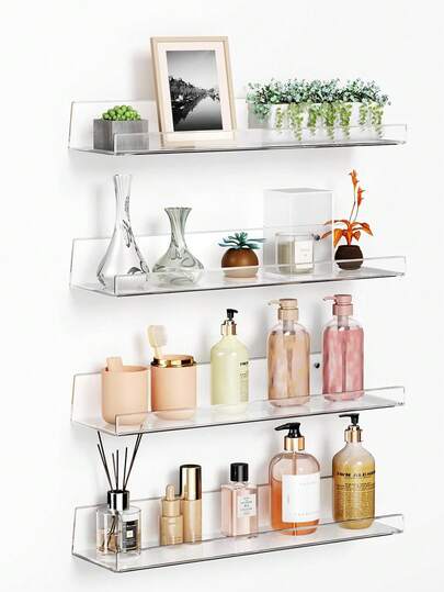 1个/2个亚克力收纳架墙面装饰，壁挂式收纳架，展示柜，文具收纳架，多功能收纳架，悬浮置物架，适用于女孩玩具、娃娃、相框，可用于浴室、卧室、客厅、厨房等场所，也可作为圣诞节礼物。