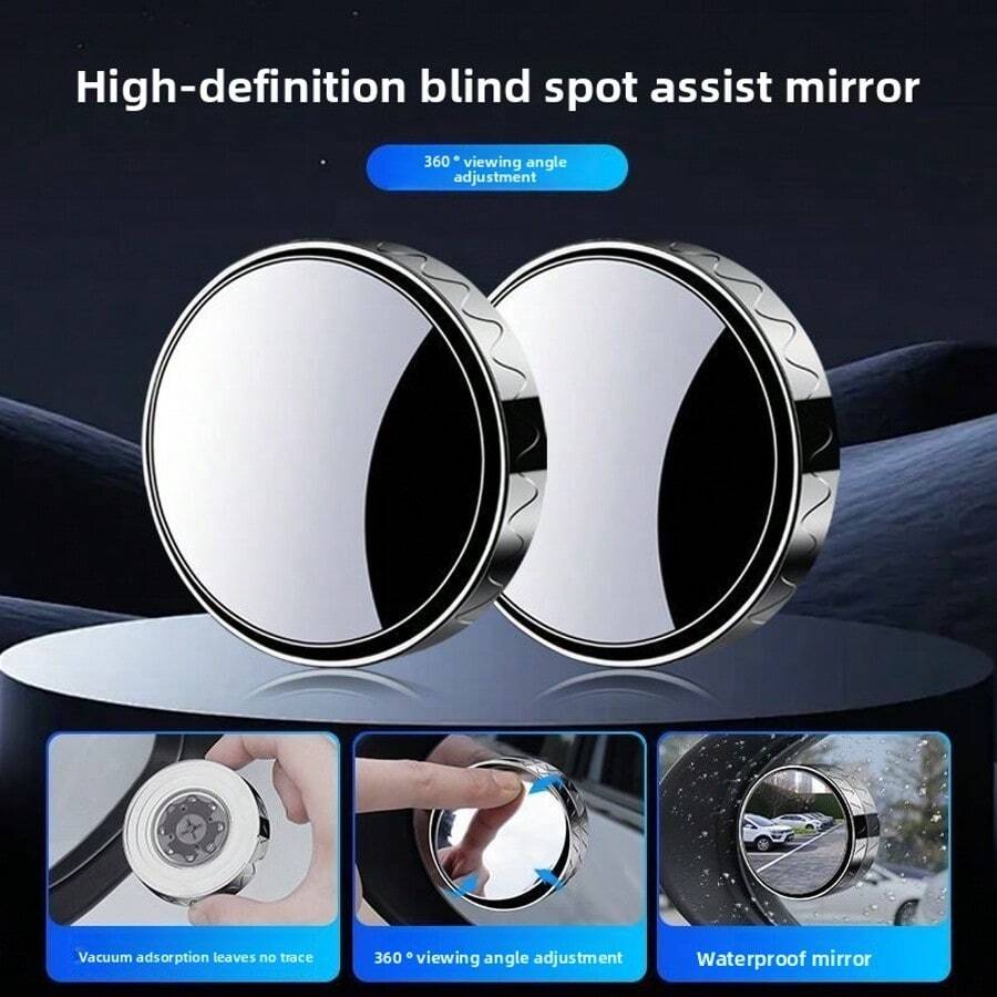 2 piezas Espejo retrovisor de ángulo amplio de alta definición para punto ciego, diseño sin marco ajustable con ventosa convexa, ABS negro/plateado/blanco