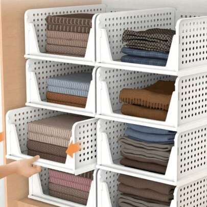 Bộ 1/2/4 hộp đựng đồ gấp gọn, hộp đựng đồ xếp chồng được, giỏ đựng đồ bằng nhựa kiểu ngăn kéo dùng cho tủ quần áo, tủ bếp, phòng tắm, văn phòng.