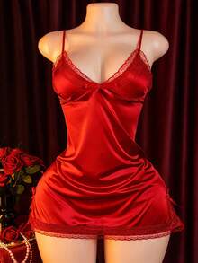 Attractive Satin - Put On This Set Of Underwear And You'll Feel As If You're A Goddess! - Đỏ - Xem 5