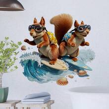 2D Flat - 2D Flat - 1pc Of 2D Printed Surfing Squirrel Surfboard Tropical Fish Wall Sticker, Creative Self-Adhesive Removable Double-Sided Visible PVC Home Decoration For Beautifying Doors And Windows In Living Rooms, Bedrooms, Studies - A - View 4