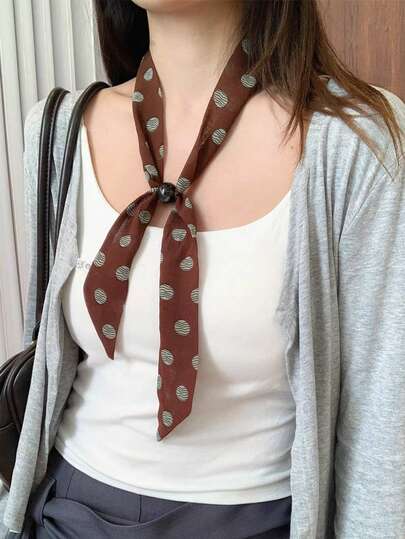 1 chiếc khăn quàng cổ đính hạt in họa tiết retro – Dây ruy băng cổ kiểu Pháp cổ điển, phụ kiện tạo kiểu tóc hàng ngày/dự tiệc/tập luyện.
