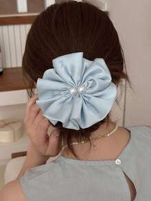 1pc Romantic French Retro Satin Ruffle Pearl Flower Clip, Elegant Niche Sweet Hair Clip For Half Updo - Multicolor - View 12