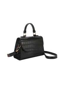 纯色PU皮革拼接蝴蝶结设计翻盖方形斜挎包，适合女性日常通勤、购物、旅行、聚会、闺蜜之夜、节日庆典、生日礼物及派对等场合。 - 黑色 - 查看 10