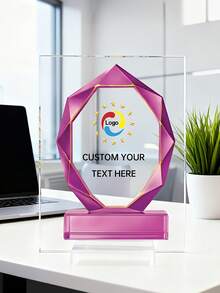 1pc Customized Acrylic Trophy, Elegant Geometric Aurora & Marble Design, High-Definition Full-Color Printed Logo & Text, Suitable For Corporate Awards, Employee Recognition, Office Display & Inspirational Desk Decor, Premium Gift For Executives, Managers And HR Teams - Multicolor - View 16