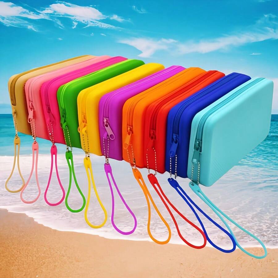 Silicone Chain Cosmetic Bag, Phone Bag, Beach Bag, Handheld Bag, Personal Item Tote Bag, Soft Storage Pouch, Key & Coin Purse