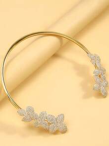 Fashionable Women's Multi-Crystal Teardrop Metal Hoop Choker Necklace - Gold - View 4