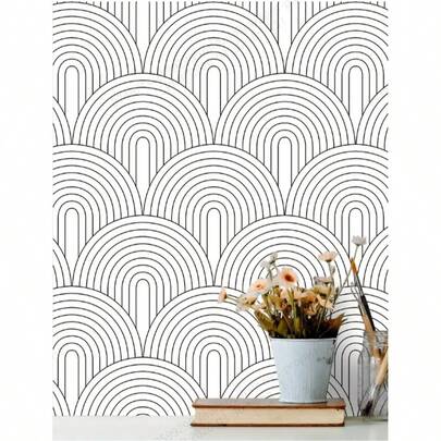 [2026 ورق جداري جديد] ورق جداري لاصق ذاتي بتصميم هندسي عصري مقاس 17.3 * 118 بوصة - سهل الفك والتركيب، لاصق ذاتي، ورق جداري وخزانة متين - ديكور جداري بتصميم هندسي بألوان أسود وأبيض لموسم الخريف، مناسب لديكور جدران المنزل والمكتب