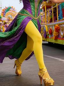 1 đôi quần tất nữ màu vàng tươi, kiểu dáng ôm sát, lót lông cừu, thích hợp cho mùa xuân và mùa thu. - Màu vàng - Xem 3