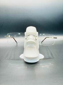 Metal Eyeglass Frame, Small Rimless Model, On . - 銀色 - 查看 5