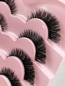 5 Pairs DD Curl Fluffy Russian Mink False Eyelashes, 3D Voluminous Dense Cat Eye Faux Lashes, Messy Mink Lashes, Long Fox Eye Lifting Lash Set, Full Root Extended Volumizing Outer Corner Makeup - Black - View 5