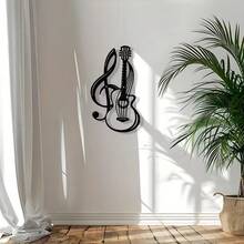 1 pièce Décoration murale en métal avec note de musique et guitare, symbole en fer noir, convient pour le salon, la chambre, la maison et le café, thème musical de style ferme, décoration murale, cadeau de pendaison de crémaillère - Noir - Voir 5