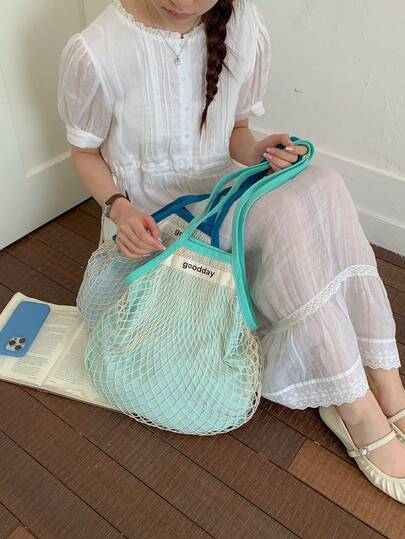 Niche Design Mesh Hollow Woven Handbag, Women's Casual Shoulder Bag, Beach Net Bag, This Year New Arrival
