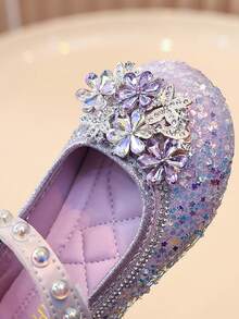 1 Pair Girls' Sequin & Rhinestone Mary Jane Shoes, Breathable Non-Slip Performance Dance Shoes - Mauve Purple - View 4