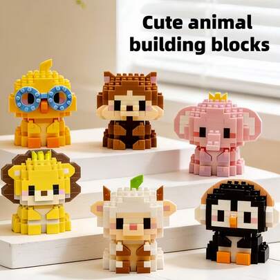 Cute Animal Micro-Particle Assembly Building Blocks Figurine, Made Of ABS Resin, 3D Assembly Blocks, Cultivate Children's Fine Motor Skills And Hand-Eye Coordination, Improve Concentration And Patience, Gift For Kids, Soft Stress Relief Decor, Classroom Reward, Warm Desktop Building Block Decor, Back To School Gift, Fashion Small Gift For Birthday And Holidays