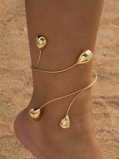 简约别致金色水滴脚链，夏季海滩饰品，女士礼物