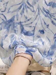 女士纹理褶皱荷叶边宽松衬衫，休闲日常上衣，春夏款 - 彩色 - 查看 3