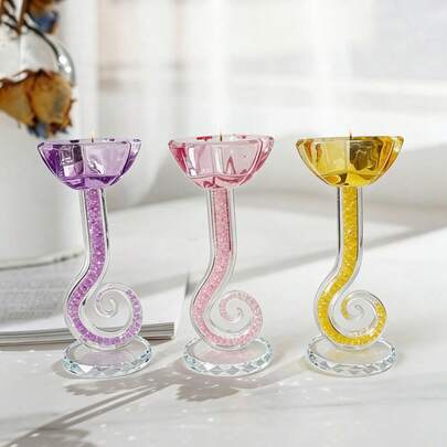 1pc Creative Fashion Rhinestone Colorful Crystal Candle Holder, Excluding Candles, Suitable For Living Room, Dining Room, Bedroom, Study, Serves As Both A Candle Holder And An Artistic Decor To Enhance The Ambiance