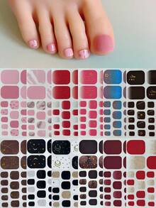 Nail Art Toe Stickers, Assorted Designs Including Glitter, Cartoon Hearts, Geometric Patterns, Solid Colors, Versatile Mixed Styles, Easy Application With Scraper - Multicolor - View 28