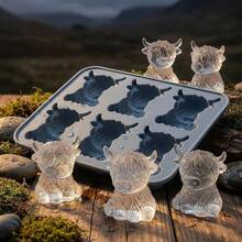 1PCS Mini Highland Cow Ice Cube Mold, 3D Cute Cattle Silicone Ice Cube Trays For Whiskey Cocktails Beer Coffee & Drinks Party, Reusable Animal Dessert Mold, Easter Gifts For Friends & Cow Lovers (6-Cavity) - Blue - View 8