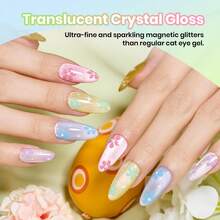 Beetles Sugar Meadow 6 Colors Cat Eye Gel Nail Polish Set, Pastel Glitter Pink Purple Green Blue Orange Peach Yellow Shades, Magnetic Soak Off UV LED Manicure, Spring Easter Gifts For Women - 6 Colors Sugar Meadow - 查看 4