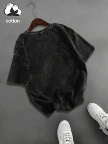 大码女式日常暗黑童话风格小红帽与大灰狼反向印花圆领短袖休闲春夏秋季大码T恤上衣，夏季穿搭，夏季服装，夏季度假装，夏季上衣，女士夏季穿搭，女士度假装，女士夏季穿搭，女士春季穿搭，女士夜店穿搭，黑色 - 黑色 - 查看 6