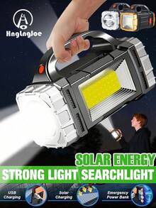 1pc Rechargeable LED Flashlight 1800 Lumens, Solar Powered Tactical COB Handheld Lamp, Waterproof, USB Powerbank, 6 Modes, Power Bank Function, Portable Outdoor Camping Light, Hiking, Home Repair - White Light - View 11