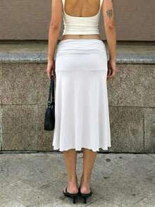 黑色褶裥腰身鱼尾中长裙，修身包臀裙，适合日常通勤，春季穿着。 - 白色 - 查看 5