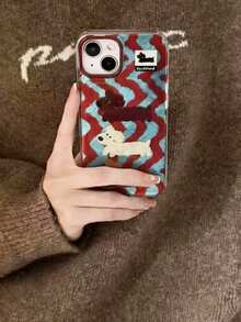 1 pieza Funda de teléfono con brillo ondulado de perro salchicha lindo, compatible con las series Apple 11 12 13 14 15 16 17 Pro Max, excelente para uso personal o como regalo a colegas y amigos (teléfono no incluido) - Rojo y azul - Ver 5