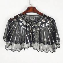 1 pezzo Elegante scialle vintage anni '20 con paillettes, mantella con bordo in pizzo ricamato, giacca corta formale con paillettes e perline, gilet stile casual, mantella luccicante da discoteca, accessorio da donna traspirante per feste e occasioni formali con apertura frontale - Multicolore - Visualizzare 8