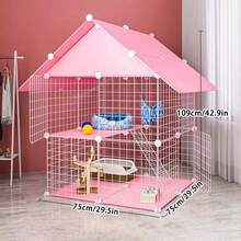 Large Indoor Cat Cage Villa With Storage Cabinet And Litter Box, Spacious Freedom For Pet Cats - Multicolor - View 5