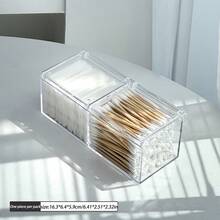 1个亚克力化妆品收纳盒，棉签架，透明化妆品整理盒，适用于化妆棉、化妆海绵、棉签和牙签盒 - 無色 - 查看 6