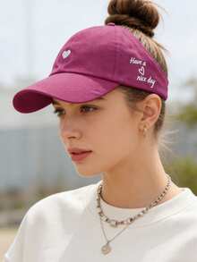 1pc Women's Sun Hat With Heart Embroidery, Baseball Cap Style, UV Protection, Suitable For Ponytail, Casual, Cycling, Baseball And Other Outdoor Activities - Multicolor - View 4