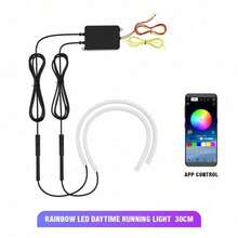 2 dải đèn LED RGB linh hoạt 12V cho đèn pha ô tô, đèn chạy ban ngày tự động, điều khiển bằng ứng dụng/từ xa, đèn xi nhan nhấp nháy, dài 60cm - Điều khiển ứng dụng - Xem 4