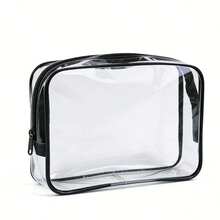 In Stock Transparent Zipper Cosmetic Bag, Waterproof Portable Unisex Makeup Pouch, Suitable For Travel, Business, Bathroom And More - Black - View 1