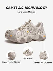 CAMEL CROWN 2025 รองเท้าเดินป่าผู้หญิงใหม่สำหรับฤดูร้อน, รองเท้าผ้าใบ Dad Ugly แบบลำลองระบายอากาศได้ดีสำหรับกิจกรรมกลางแจ้ง - สีครีม/สีเบจ - ดู 3