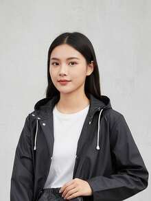 男士轻便单件雨衣 - 黑色户外长款雨衣 - 耐用男士时尚配饰 - 全覆盖高品质防风夹克，带可调节风帽和拉链口袋 - 轻便易携的户外通勤雨衣，适合骑行、徒步和钓鱼 - 易于收纳，骑行雨具，轻便透气，适合徒步、钓鱼 - 黑色自行车雨具 | 全覆盖雨衣 | 带拉链收纳袋 - 雨衣 - 查看 8