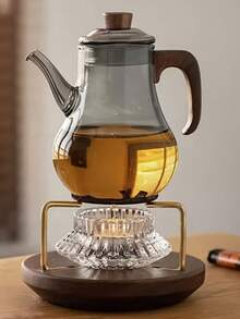 1pc Multi-Purpose Candle Holder & Tea Warmer Set, Walnut Wood Candle Tea Warmer Base, Elegant Glass Candle Holder Design, Candle Holder Set For Atmosphere, Portable Tea Warmer For Tea Parties, Gatherings, Restaurants, Cafes, And Home Use Back To School - Multicolor - View 7