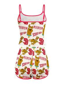 SHEIN X SCOOBY-DOO Women's Cute Cartoon Print Camisole Tank Top And Contrast Trim Shorts 2 Pieces Set Red Elegant Summer - Red - View 9