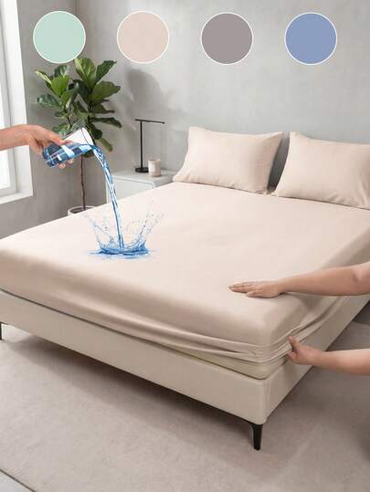 1pc Water Repellent Fitted Sheet, Skin-Friendly Mattress Protector, Multiple Color Options, All-Season Soft Bed Cover For Twin/Full/Queen/King Size, Includes Only 1 Fitted Sheet (Pillows And Pillowcases Not Included), Machine Washable, Ideal For Bedroom & Room Decor