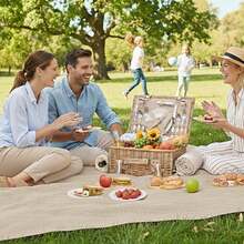 31Pcs Picnic Basket Set 4 With Insulated Liner And Waterproof Blanket Wine Pouch, Large Wicker Picnic Hamper Camping,Outdoor,Valentine Birthday Couples - Natural for 4 People - View 7