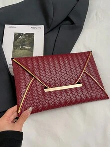 编织纹理手拿包，时尚小方信封包，女士款 - 紅色 - 查看 8