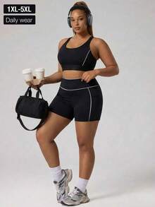 Sujetador deportivo de alto impacto para mujer de talla grande, diseño de espalda cruzada, adecuado para yoga, entrenamiento, correr y uso diario - Negro - Ver 5