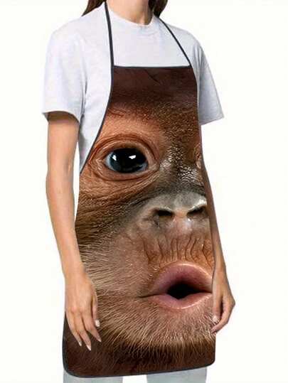 Gorilla Bear Close-Up Print Apron, Suitable For Home Kitchen Baking - Fashionable Design, Kitchen Apron | Interesting Design | Smooth Surface