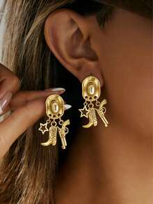 1对西部牛仔风格耳环，百搭时尚饰品 - 耳環 - 查看 6