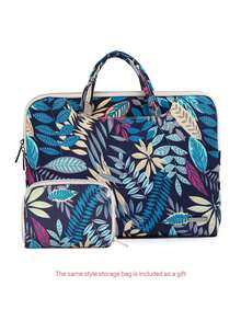 1pc LISEN Minimalist Leaf Pattern Laptop Bag + 1pc Small Organizer Pouch - View 1
