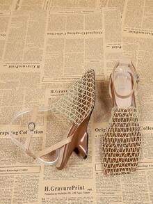 Square Toe Breathable Mesh High Heel Sandals For Women, Summer Slip-On Mule Sandals - Brown - View 4