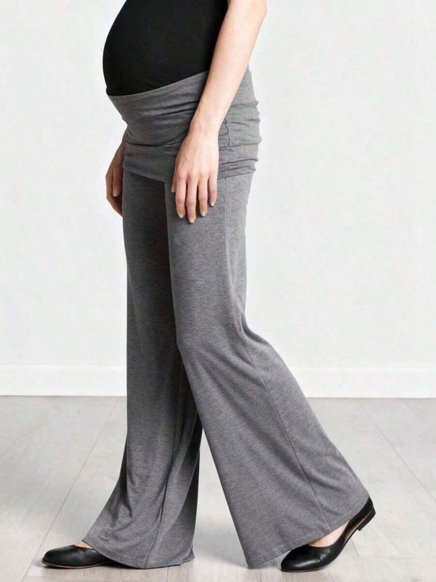 Women's Foldover Waist Pants Ultra Soft Performance Elastic Mid Rise Wide Leg Casual Lounge Yoga Pants Comfortable Daily Workout Streetwear - Abu - View 1