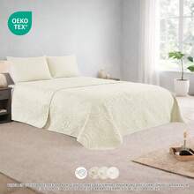 Quilted Plain Bouti Bedspread Set With Embossed Pattern | 4 Colors And 5 Sizes Available - 90/105/135/150/180cm - | Easy Care | Free Shipping - Màu trắng kem - Xem 1